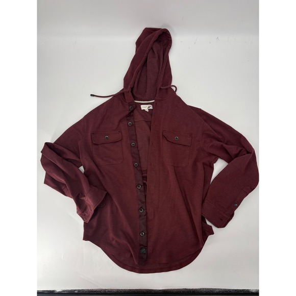 Fundamental Coast Los Angeles Mens Large Hooded Button Down Shirt Burgundy - Picture 2 of 8